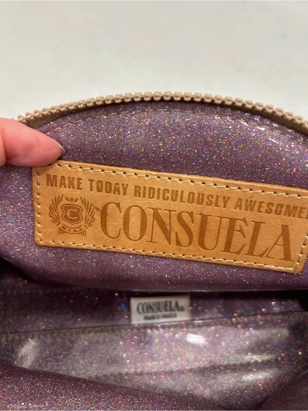Consuela Purple Glitter Crescent Cosmetic Pouch